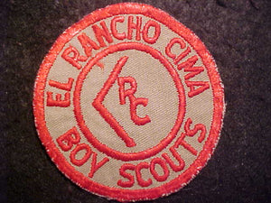 EL RANCHO CIMA CAMP PATCH, RED CUT EDGE, GRAY TWILL, USED