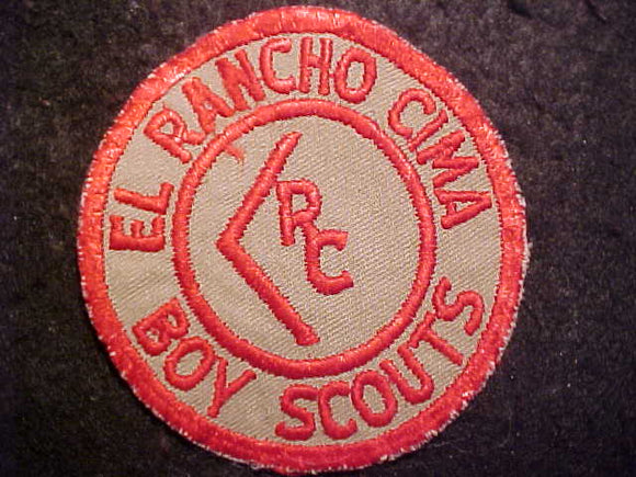 EL RANCHO CIMA CAMP PATCH, RED CUT EDGE, GRAY TWILL, USED