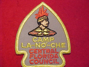 LA-NO-CHE CAMP PATCH, 1950'S-60'S, CENTRAL FLORIDA COUNCIL, CUT EDGE, GRAY TWILL