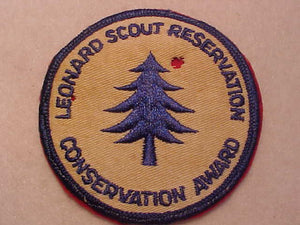 LEONARD SCOUT RESV. PATCH, CONSERVATION AWARD, USED, SEWN ONTO RED FELT