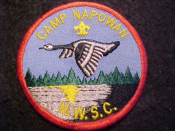 NAPOWAN CAMP PATCH, N.W.S.C. (NORTHWEST SUBURBAN COUNCIL), YELLOW FDL, RED BDR.