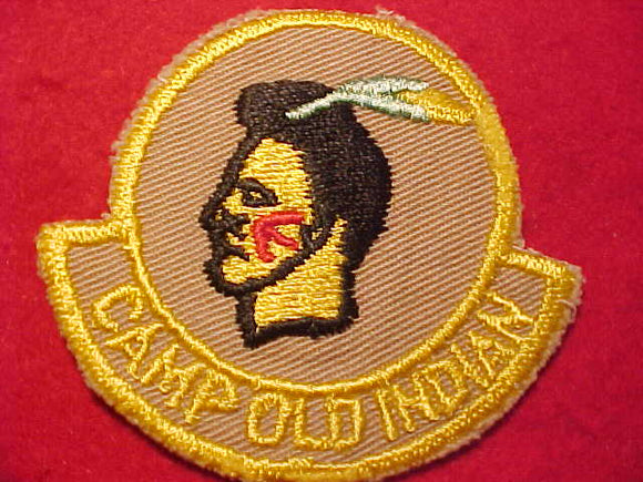 OLD INDIAN CAMP PATCH, 1950'S FIRST YEAR CAMPER, 1 FEATHER