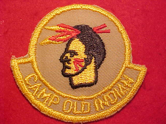 OLD INDIAN CAMP PATCH, 1950'S, SECOND YEAR CAMPER, 2 FEATHERS