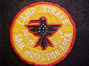 STRAKE CAMP PATCH, 1963, SAM HOUSTON AREA COUNCIL, USED