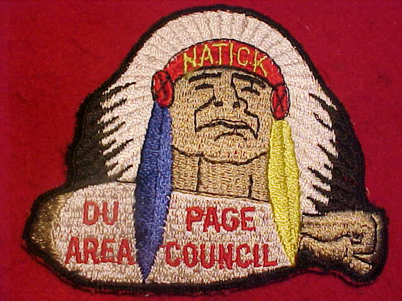 NATICK CAMP PATCH, 1960'S, DU PAGE AREA COUNCIL, BLUE & YELLOW FEATHERS