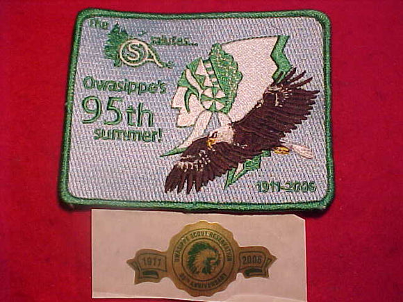 OWASIPPE SCOUT RESV. PATCH + STICKER, 1911-2006, 95TH SUMMER