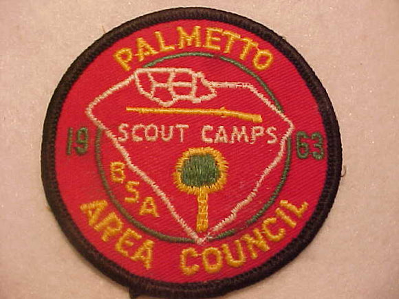PALMETTO AREA COUNCIL SCOUT CAMPS PATCH, 1963, USED