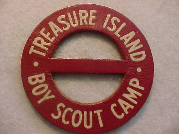 TREASURE ISLAND BOY SCOUT CAMP PATCH, 1940'S , LEATHER