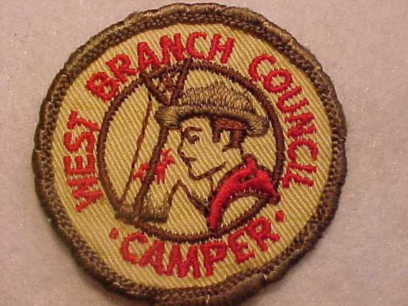 WEST BRANCH COUNCIL CAMPER PATCH, 1960'S, 2