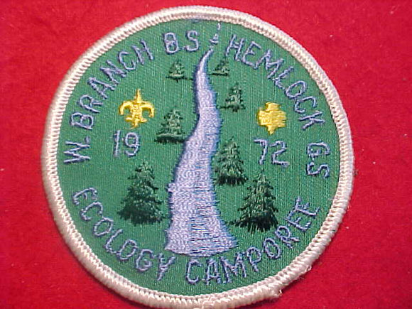 WEST BRANCH COUNCIL CAMP PATCH, 1972, HEMLOCK ECOLOGY CAMPOREE, BSA/GSUSA
