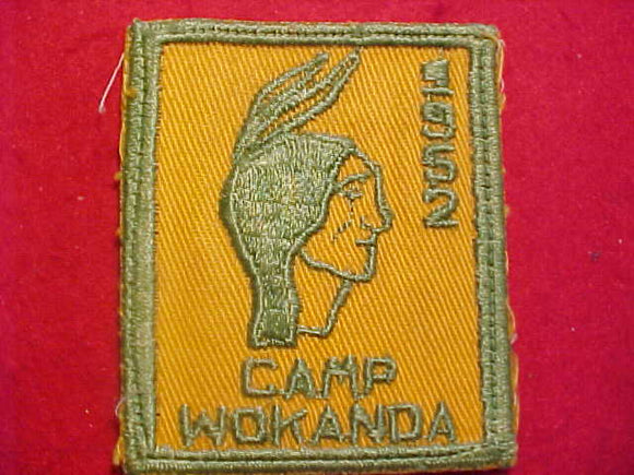 WOKANDA CAMP PATCH, 1952, USED