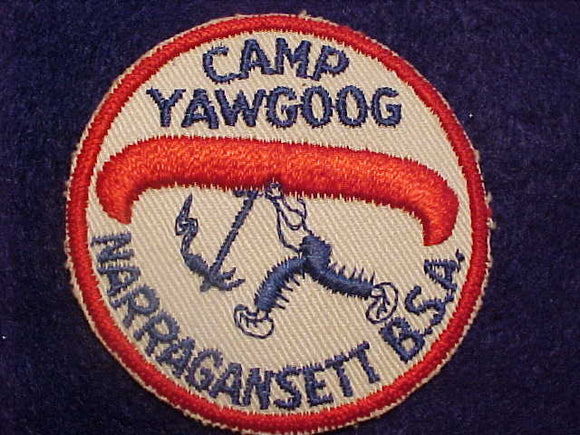 YAWGOOG CAMP PATCH, 1960'S, RED CANOE, NARRAGANSETT COUNCIL