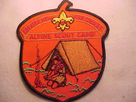 ALPINE SCOUT CAMP JACKET PATCH, GREATER NEW YORK COUNCILS, ACORN SHAPE, ORANGE TWILL