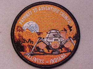 PATHWAY TO ADVENTURE COUNCIL PATCH, ILLINOIS-INDIANA, 3" ROUND