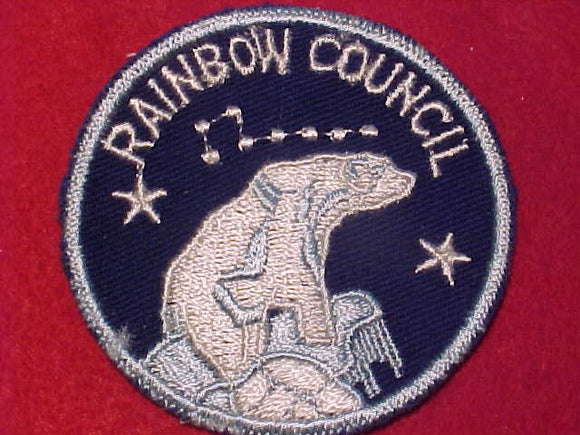 RAINBOW COUNCIL PATCH, 1950'S, POLAR BEAR, SMALL STARS, CUT EDGE