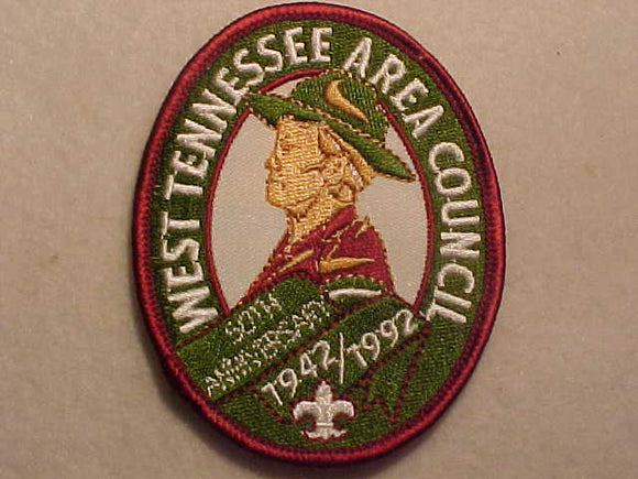 WEST TENNESSEE AREA COUNCIL PATCH, 1942-1992, 50TH ANNIV.