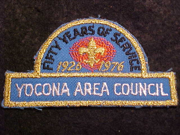 YOCONA AREA COUNCIL PATCH, 1926-1976, 50 YEARS OF SERVICE, HAT SHAPE