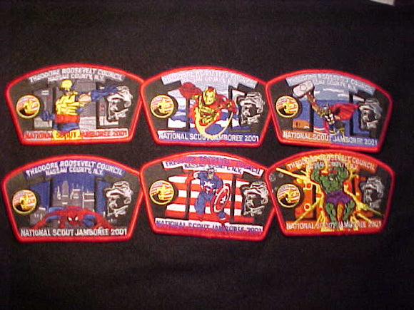 2001 NJ, THEODORE ROOSEVELT COUNCIL JSP SET, 6 DIFFERENT MARVEL COMIC CHARACTERS