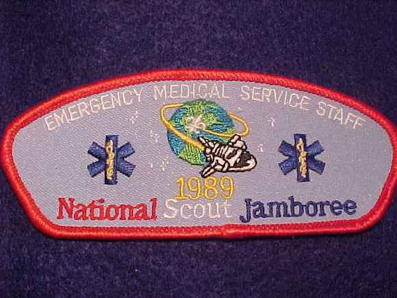 1989 NJ PATCH, EMERGENCY MEDICAL SERVICE STAFF, RED BDR.