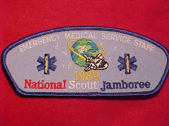 1989 NJ PATCH, EMERGENCY MEDICAL SERVICE STAFF, BLUE BDR.