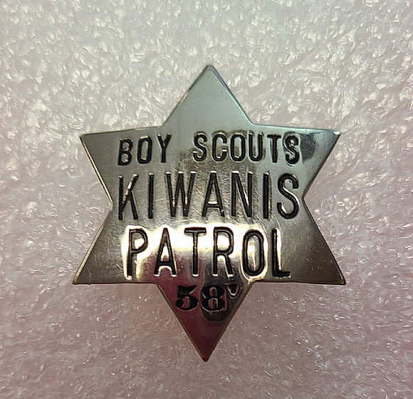 BADGE, BOY SCOUTS KIWANIS PATROL '58, 6 POINT STAR