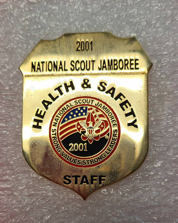 BADGE, 2001 NATIONAL JAMBOREE HEALTH & SAFETY STAFF, CLUTCH BACK PIN BACK