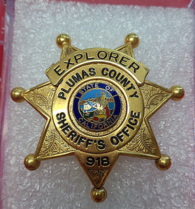 BADGE, PLUMAS COUNTY, CALIFORNIA SHERIFF'S OFFICE EXPLORER #918, 7 POINT STAR