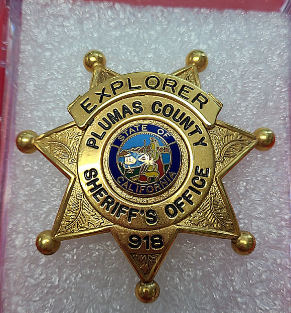 BADGE, PLUMAS COUNTY, CALIFORNIA SHERIFF'S OFFICE EXPLORER #918, 7 POINT STAR