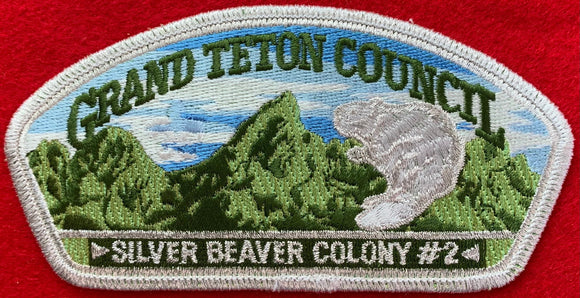 Grand Teton Council Silver Beaver Colony #2 Commerative CSP SA-119. Silver Mylar Border, Silver Mylar Embroidered Medal. Mint Condition.