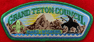 Grand Teton Council | Idaho - Wyoming. CSP SA-138. Green Mylar Border with Green Mylar Embroidered Details. Mint Condition.