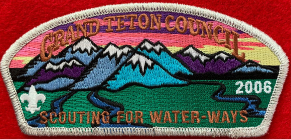 Grand Teton Council 2006 Scouting for Water-ways Commerative CSP SA-140. Silver Mylar Border. Mint Condition.