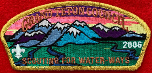 Grand Teton Council 2006 Scouting for Water-ways Commerative CSP SA-141. Gold Mylar Border. Mint Condition.