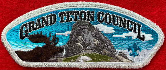 Grand Teton Council CSP SA-321. Silver Mylar Border and Full Color Moose Embroidered Detail. Mint Condition.