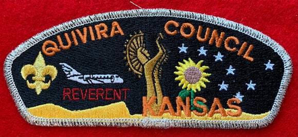 Quivira Council Friends of Scouting (FOS) Commerative Edition CSP SA-34. 'Reverant' Text Detail. Silver Mylar Border. Mint Condition.