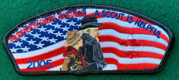 Patriots' Path Council 2005 Friends of Scouting (FOS) Edition CSP SA-18. 'A Scout is Helpful' Text Detail. Black Border. Mint Condition.