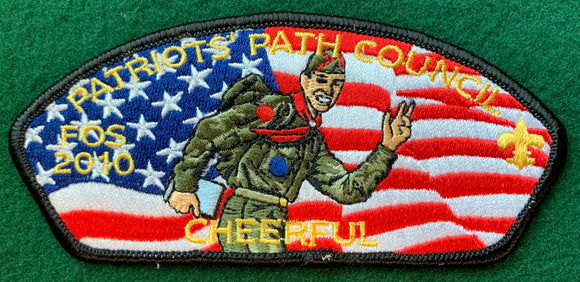 Patriots' Path Council 2010 Friends of Scouting (FOS) Edition CSP SA-35. 'Cheerful' Text Detail. Black Border. Mint Condition.