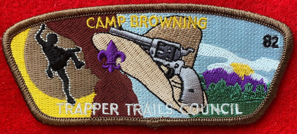 Trapper Trails Council Camp Browning Commerative Edition CSP SA-101. '82' Embroidered Number. Brown/Tan Border. Mint Condition.