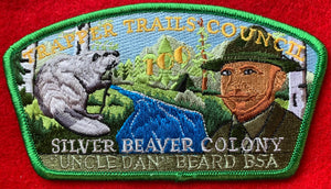 Trapper Trails Council Silver Beaver Colony & "Uncle Dan" Beard Commerative Edition CSP SA-126. Light Green Border. Mint Condition.