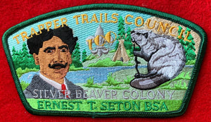 Trapper Trails Council Silver Beaver Colony & Ernest T. Seton Commerative Edition CSP SA-130. Dark Green Border. Mint Condition.