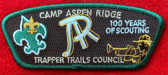 Trapper Trails Council BSA Centennial (2010) at Camp Aspen Ridge Commerative Edition CSP SA-132. Dark Green Border. Mint Condition.