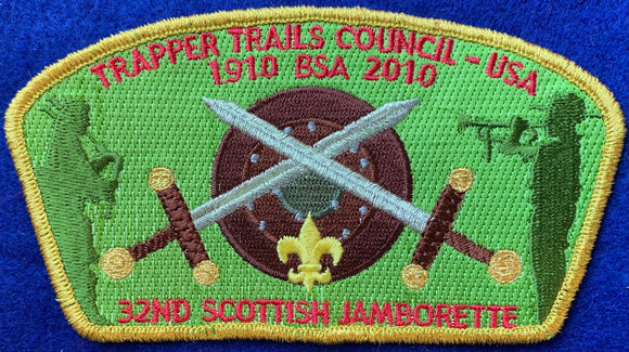 Trapper Trails Council 2010 (BSA Centennial) 32nd Scottish Jamborette Commerative Edition CSP SA-141. Gold Mylar Border. Mint Condition.