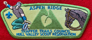 Trapper Trails Council Camp Aspen Ridge at Hull Valley Scout Reservation Commerative Edition CSP SA-150. Light Green Border. Mint Condition.