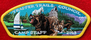 Trapper Trails Council 2013 Camp Staff Special Issue CSP SA-167. Yellow Border. Mint Condition.