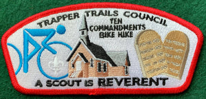 Trapper Trails Council Ten Commandments Hike Commerative Edition CSP SA-171. 'A Scout is Reverant' Text Detail. Red Border. Mint Condition.