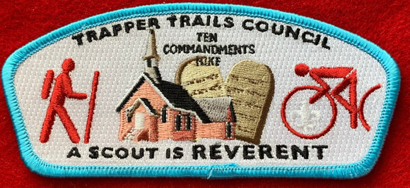 Trapper Trails Council Ten Commandments Hike Commerative Edition CSP SA-188. 'A Scout is Reverant' Text Detail. Light Blue Border. Mint Condition.