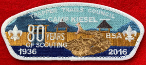 Trapper Trails Council 80th Anniversary of Camp Kiesel (1936-2016) Commerative Edition CSP SA-207. White Border. Mint Condition.