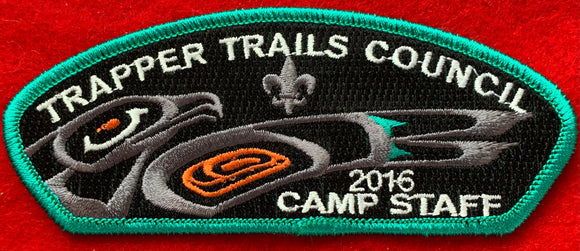 Trapper Trails Council 2016 Camp Staff Commerative Edition CSP SA-209. Teal/Green Border. Mint Condition.