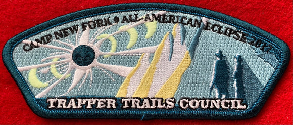 Trapper Trails Council Camp New Fork; 2017 All-American Eclipse Commerative Edition CSP SA-227. Blue/Teal Border. Mint Condition.