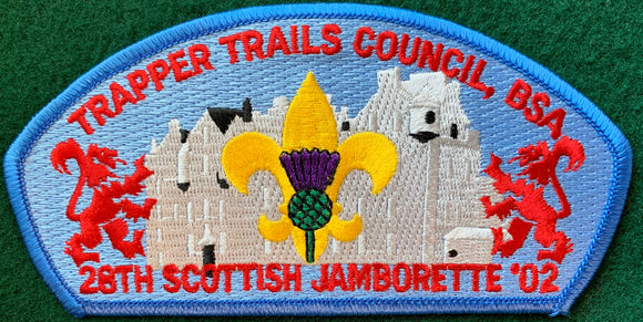 Trapper Trails Council 2002 28th Scottish Jamborette Commerative Edition CSP SA-23. Blue Border. Mint Condition.