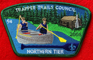 Trapper Trails Council 2008 Northern Tier Commerative CSP SA-88. '94' Embroidered Number. Dark Green Border. Mint Condition.